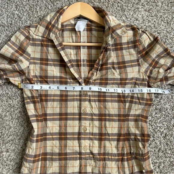 Philippe Adec Vintage Plaid Mini Dress Casual Brown Tan Small 90s Retro - Picture 4 of 7